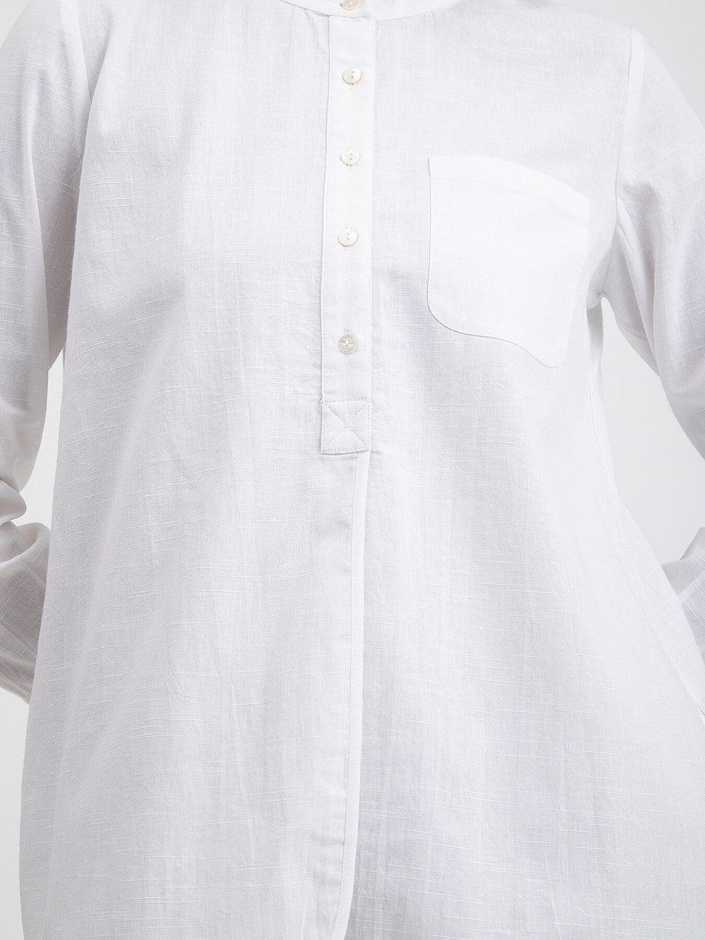 Linen Blend Mandarin Collar Top - White