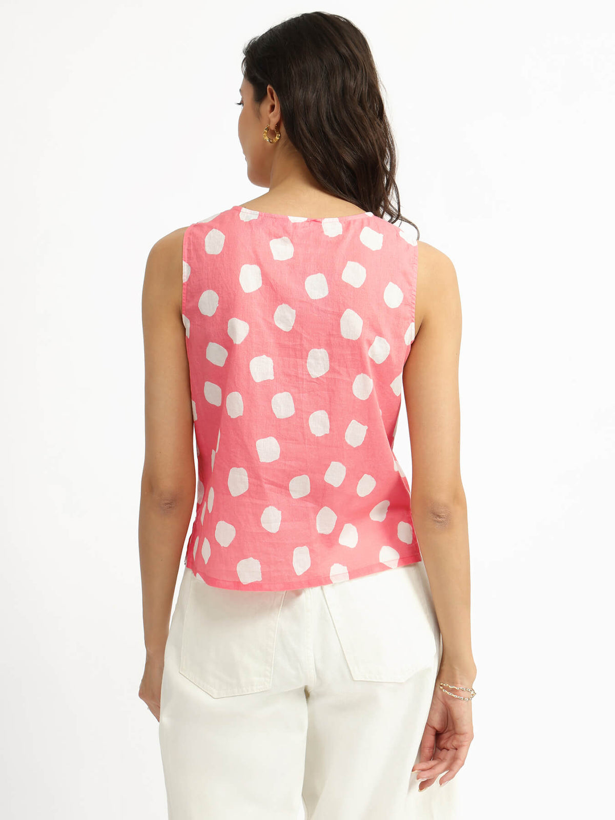 Cotton Polka Sleeveless Top - Peach