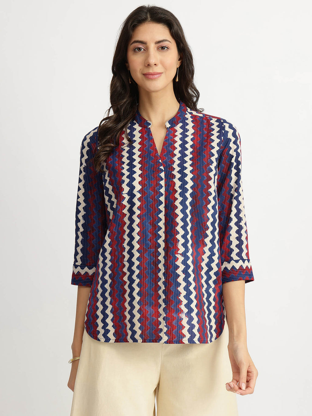 Cotton Dabu Chevron Print Top - Multicolour