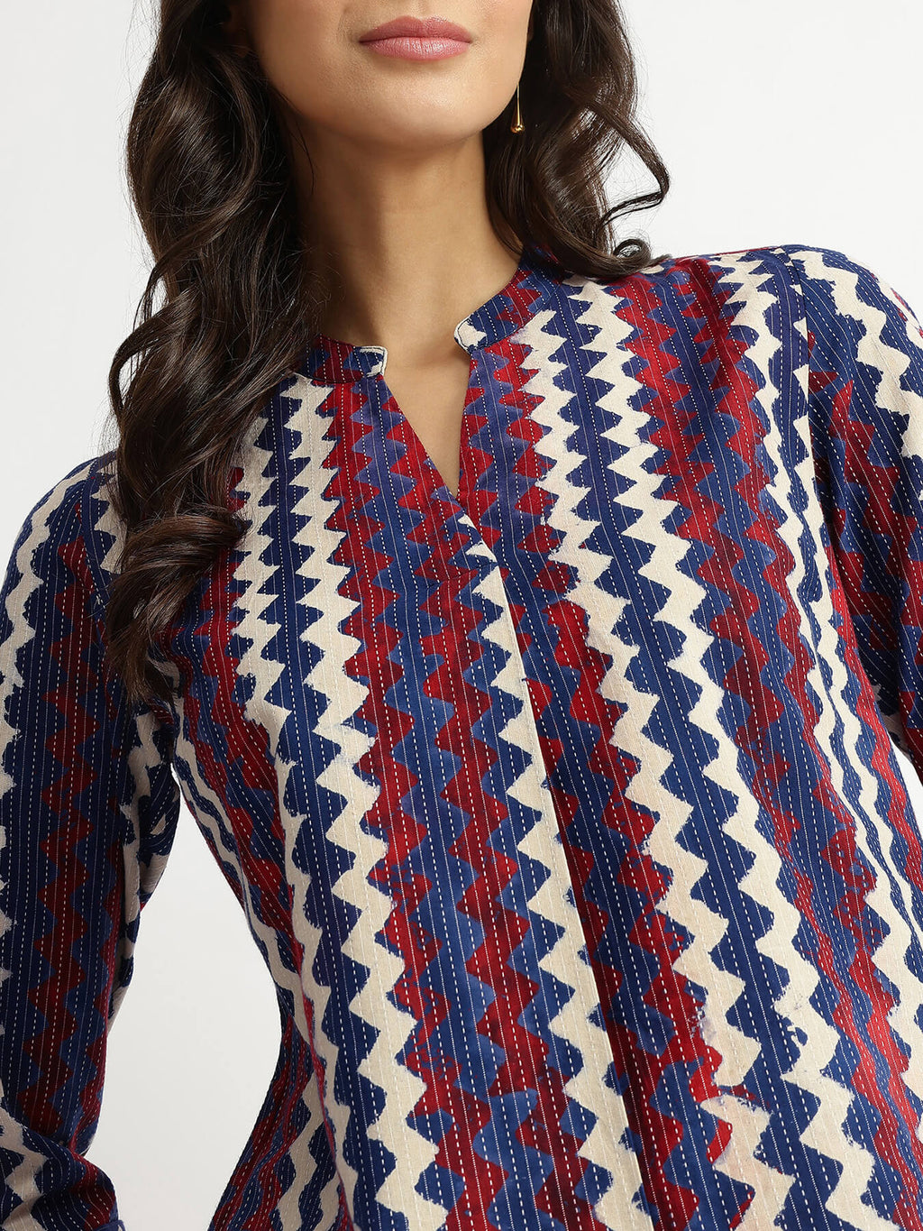 Cotton Dabu Chevron Print Top - Multicolour