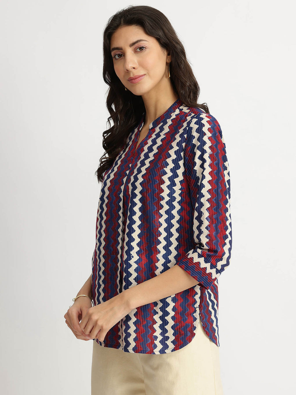 Cotton Dabu Chevron Print Top - Multicolour
