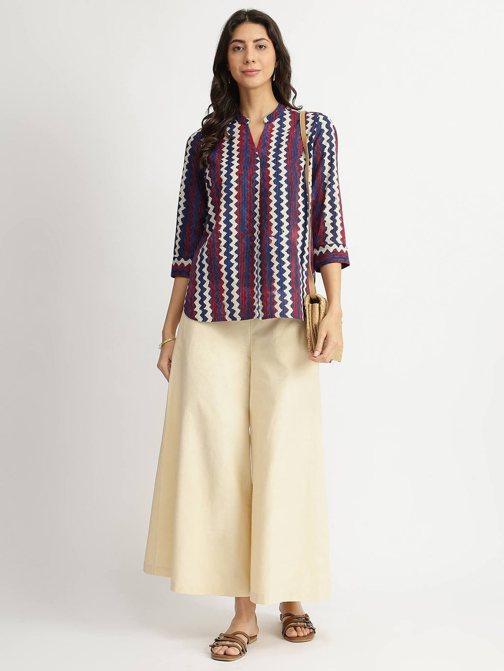 Cotton Dabu Chevron Print Top - Multicolour