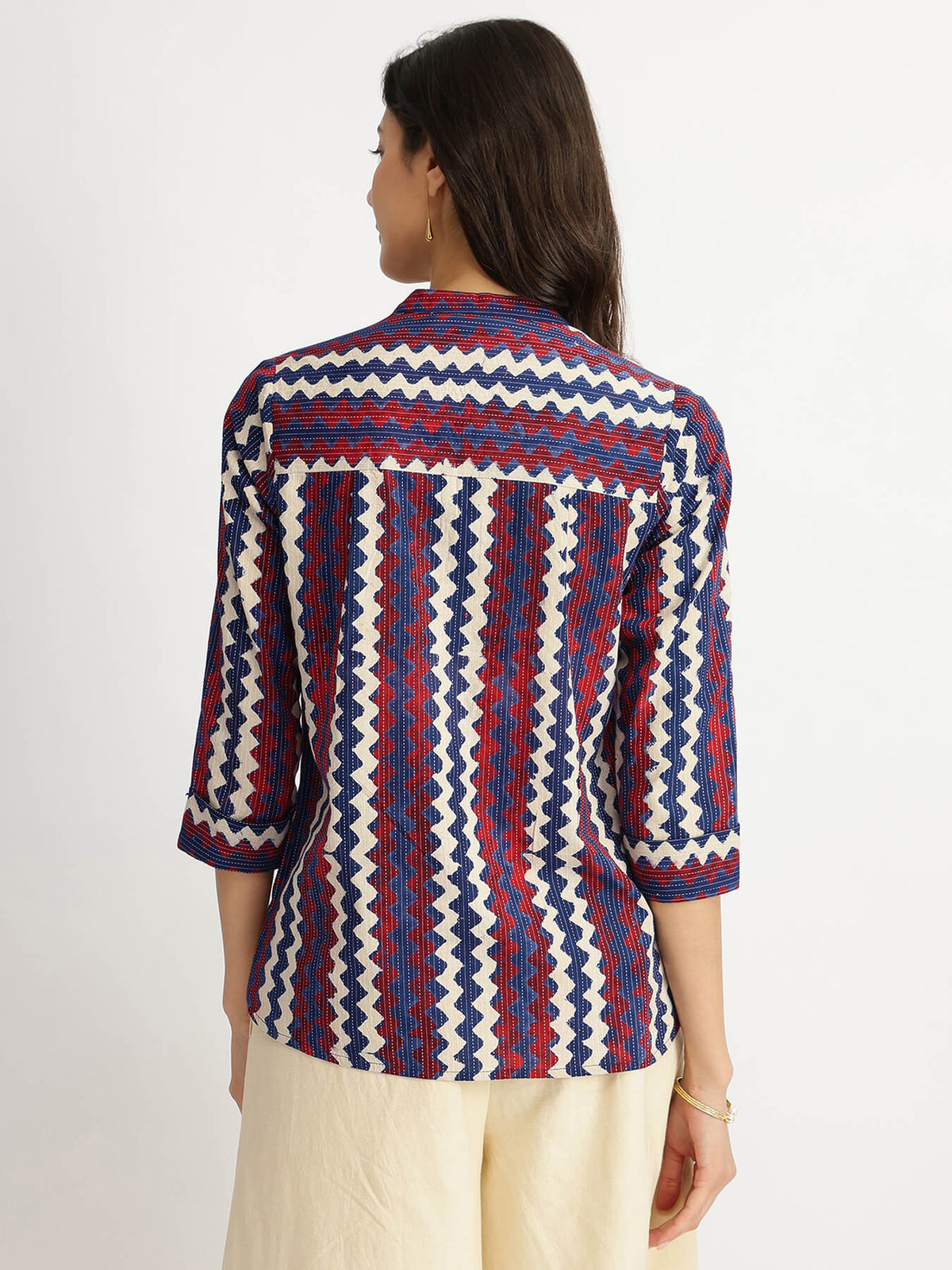 Cotton Dabu Chevron Print Top - Multicolour