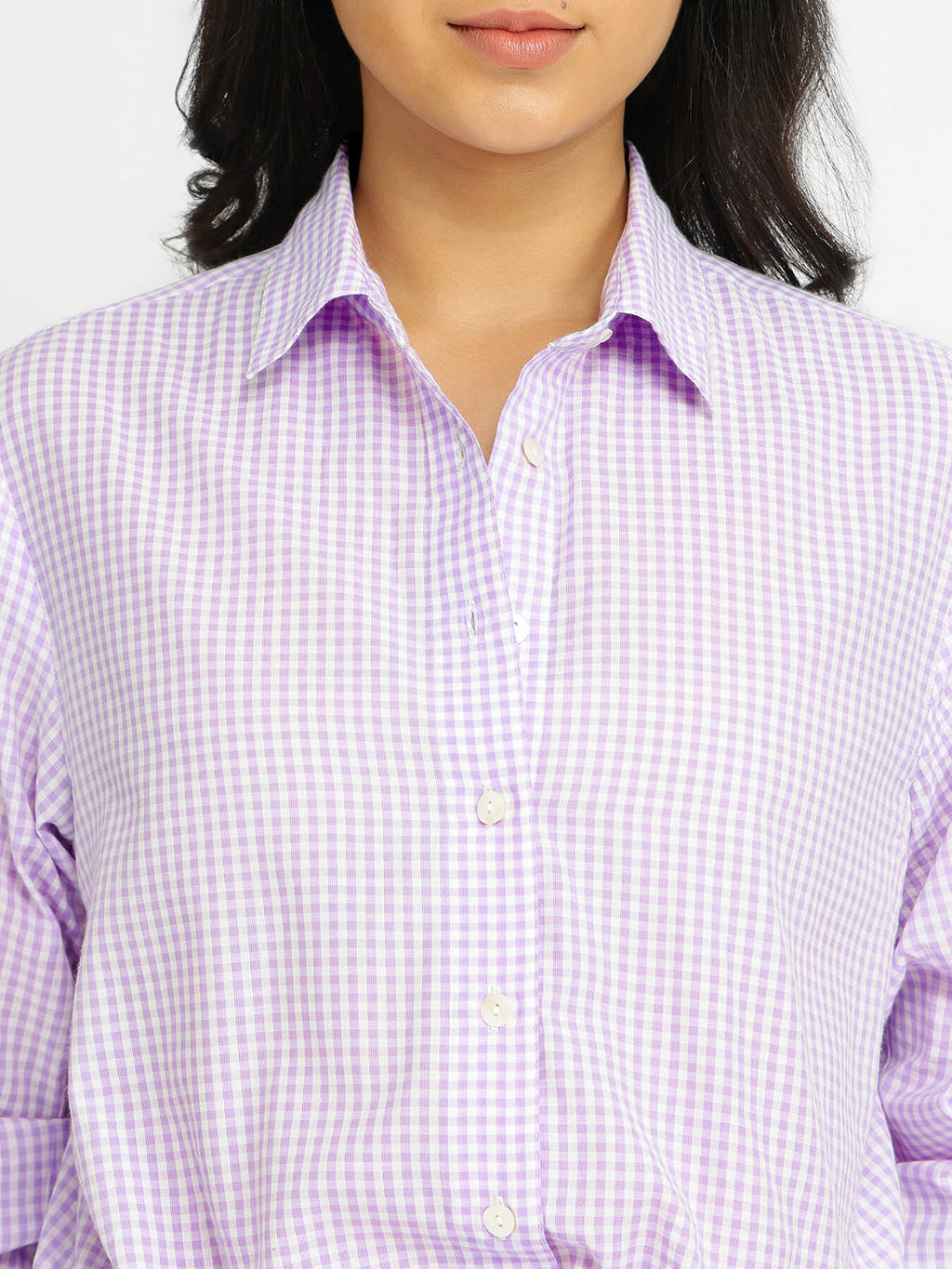 Cotton Woven Design Checked Shirt - Lilac