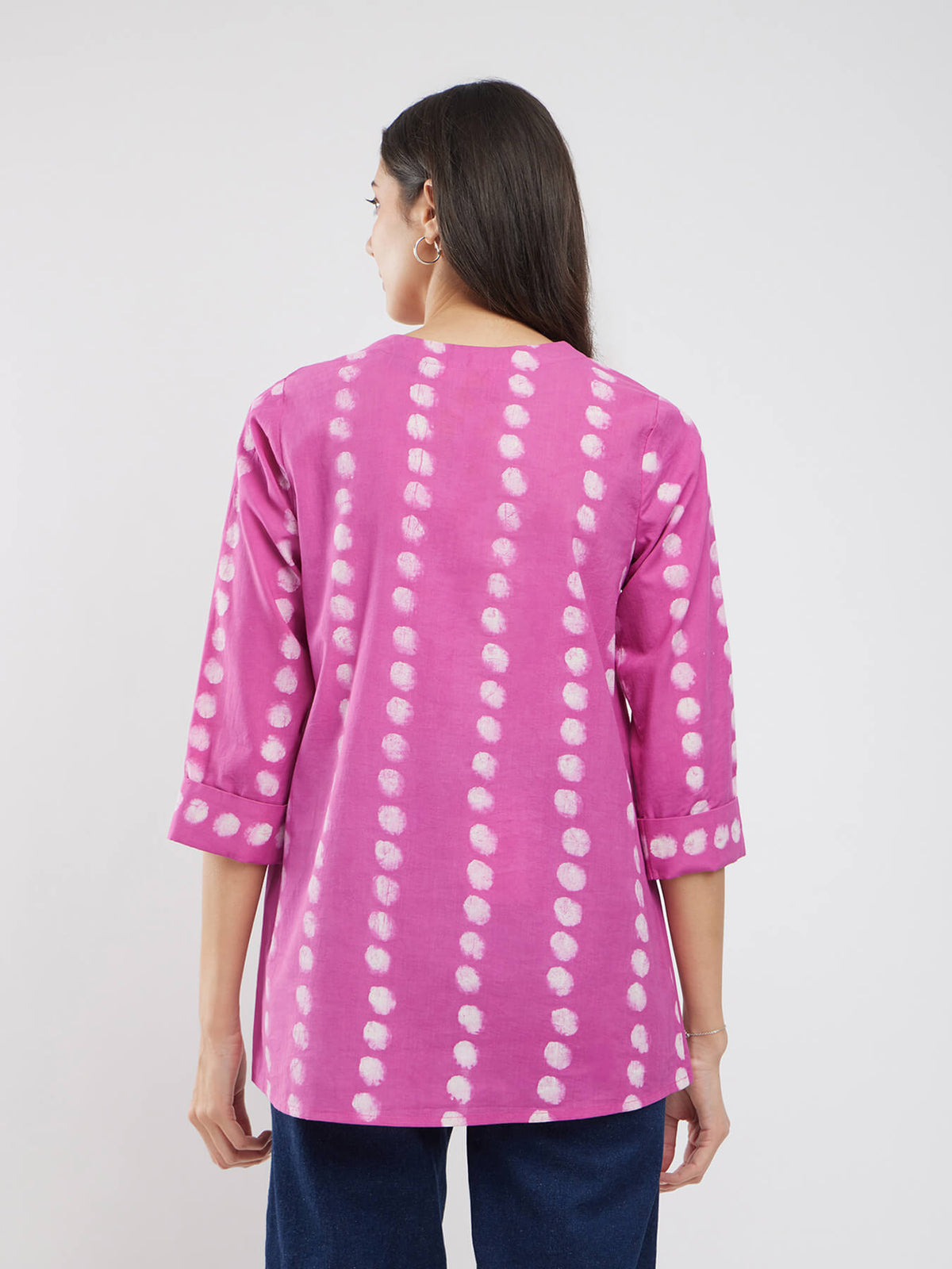 Cotton Polka Dabu Print Top - Pink