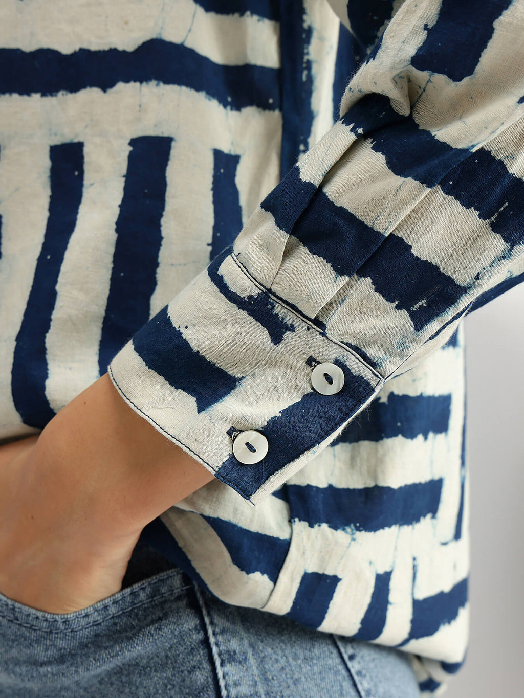 Cotton Geometric Dabu Print Shirt - Indigo