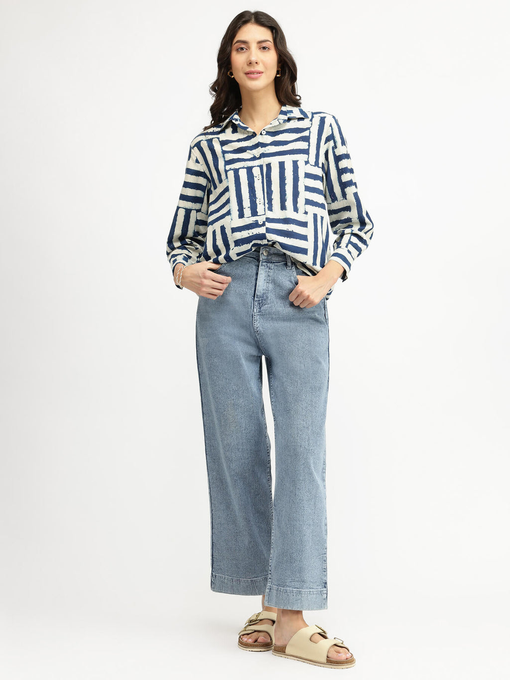 Cotton Geometric Dabu Print Shirt - Indigo