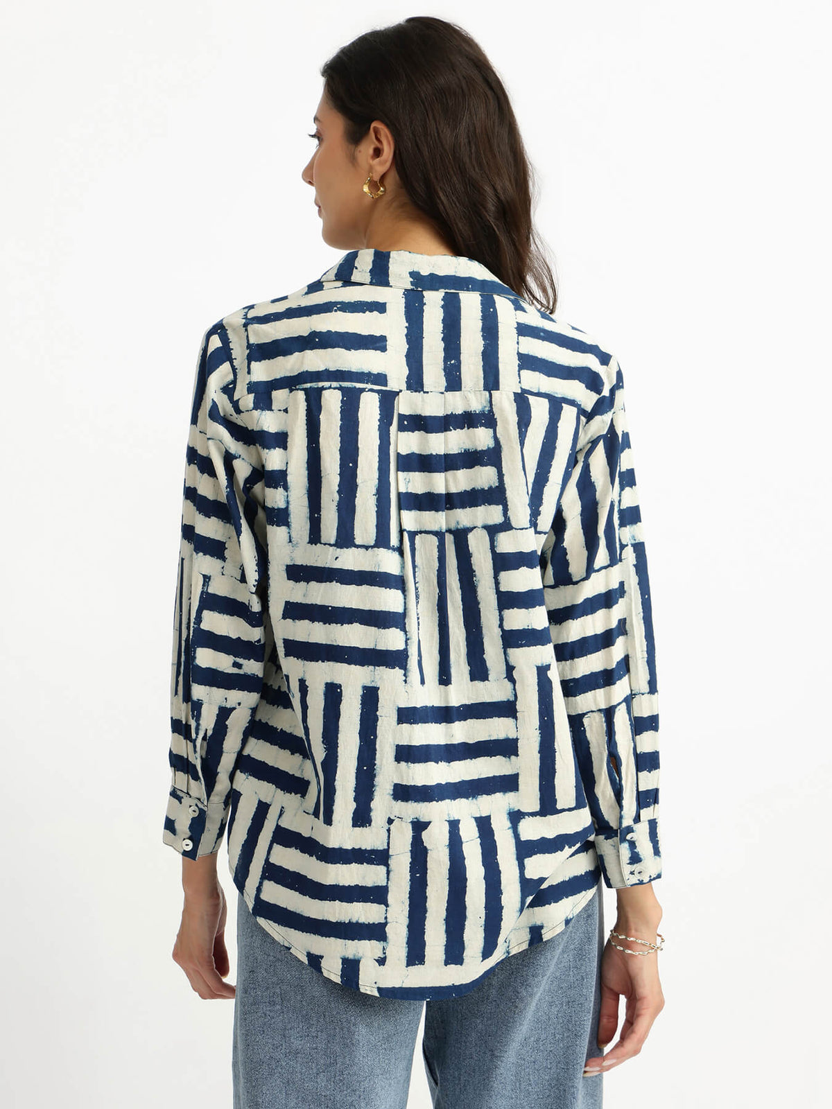 Cotton Geometric Dabu Print Shirt - Indigo