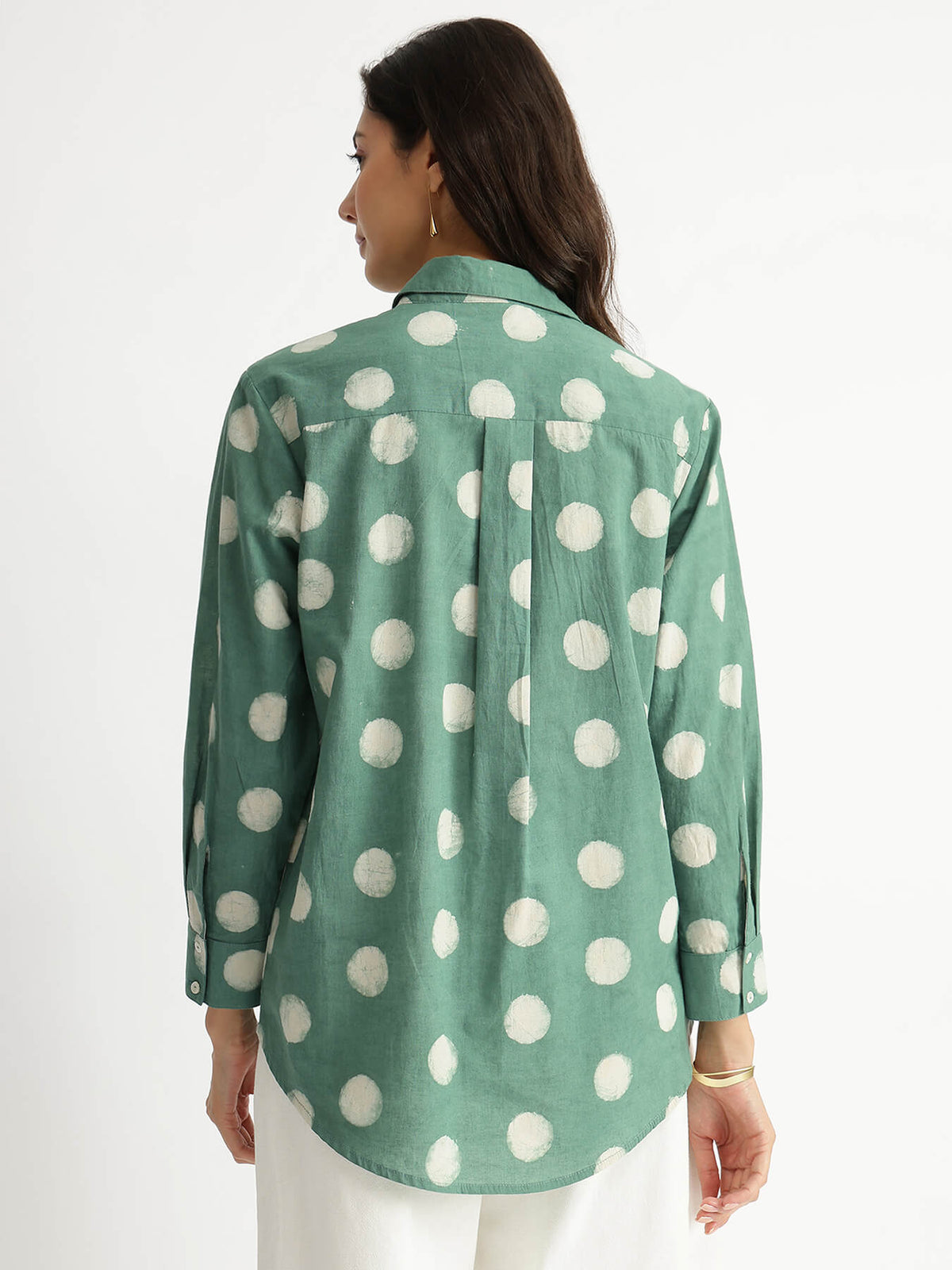 Cotton Polka Dabu Print Shirt - Green
