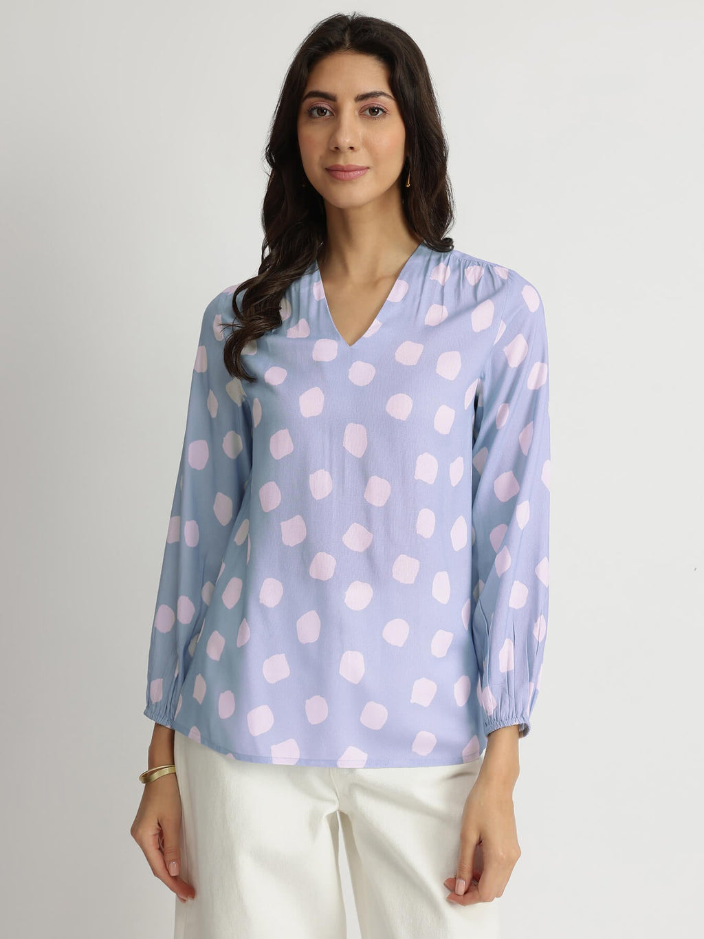 Rayon Polka Relaxed Top - Blue