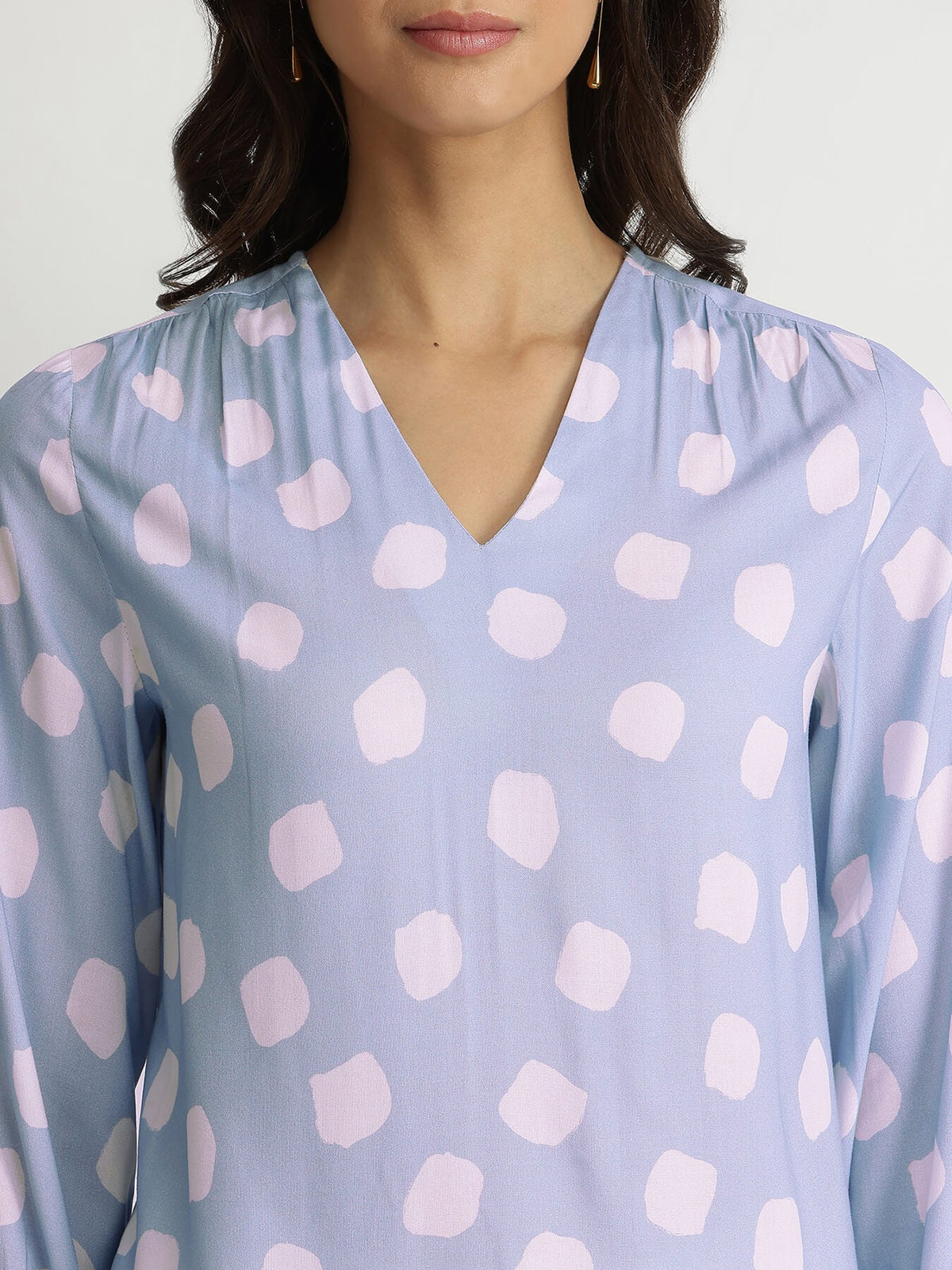 Rayon Polka Relaxed Top - Blue