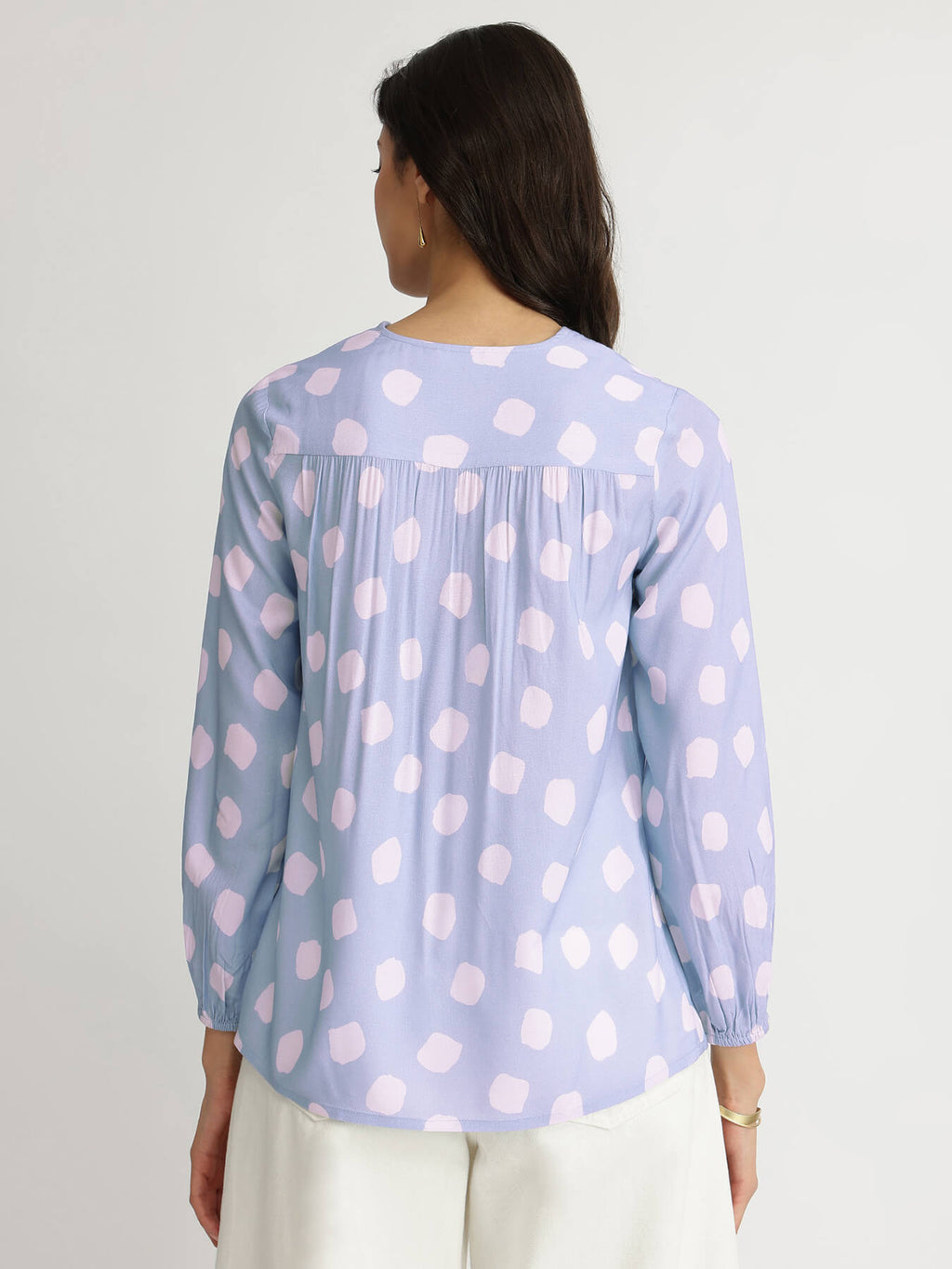 Rayon Polka Relaxed Top - Blue