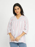 Cotton Striped A-Line Top - White