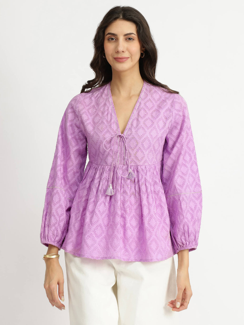 Cotton Jacquard Fit & Flare Top - Lavender