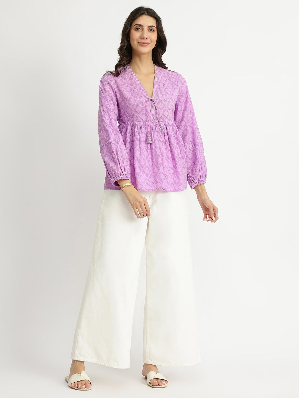 Cotton Jacquard Fit & Flare Top - Lavender