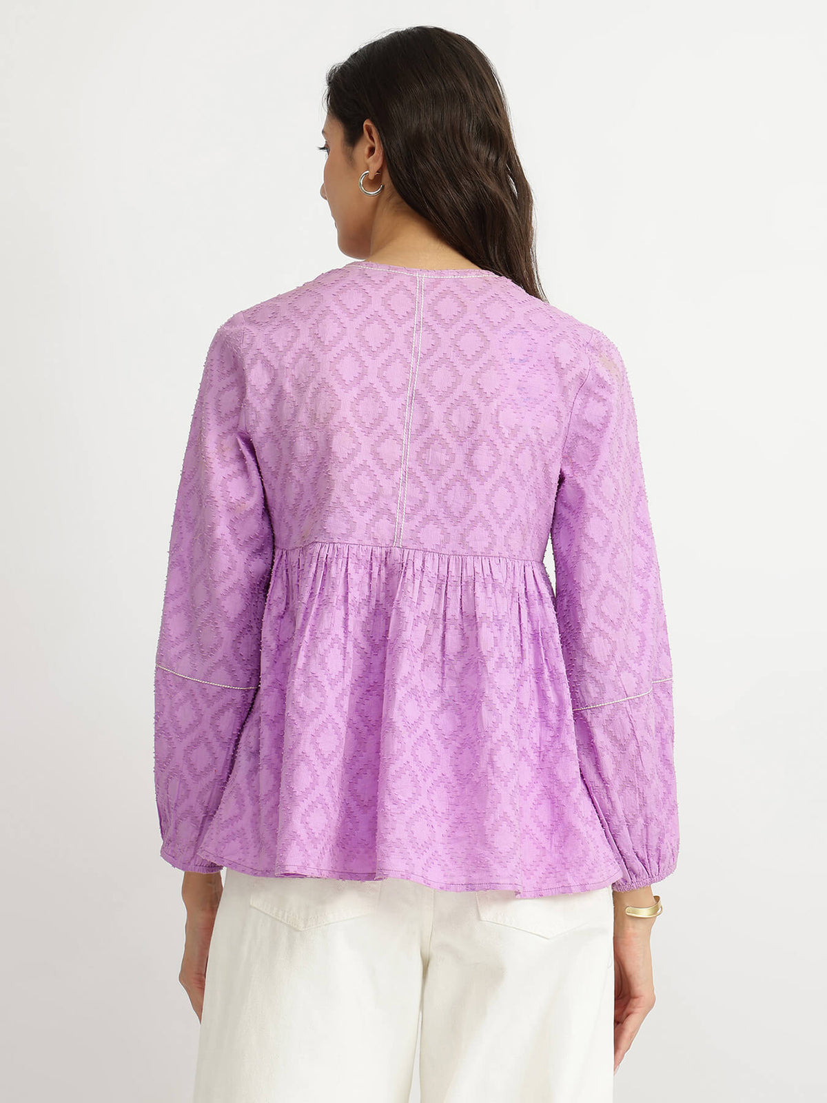 Cotton Jacquard Fit & Flare Top - Lavender
