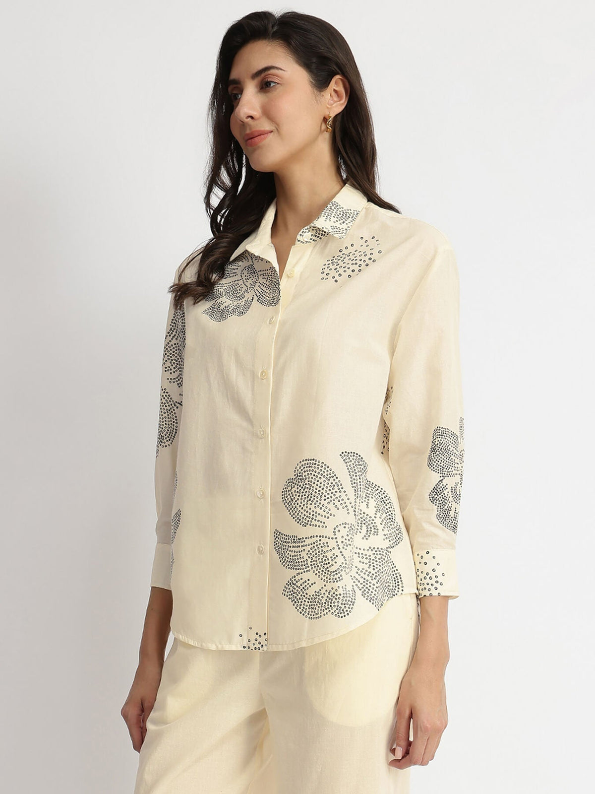 Cotton Bandhani Floral Shirt - White
