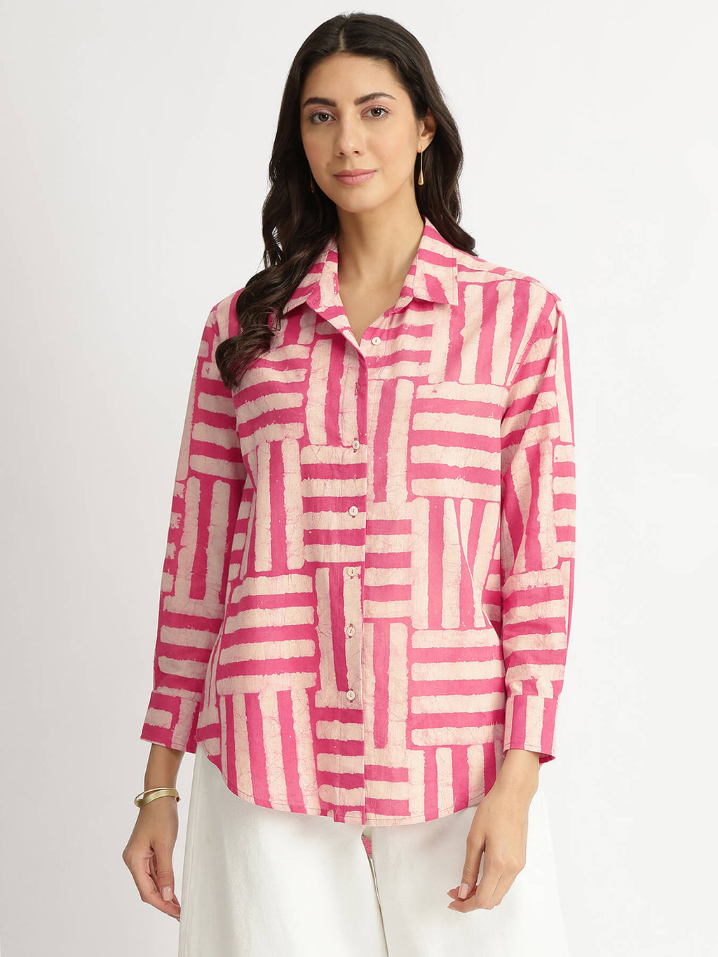 Cotton Dabu Stripe Play Shirt - Pink
