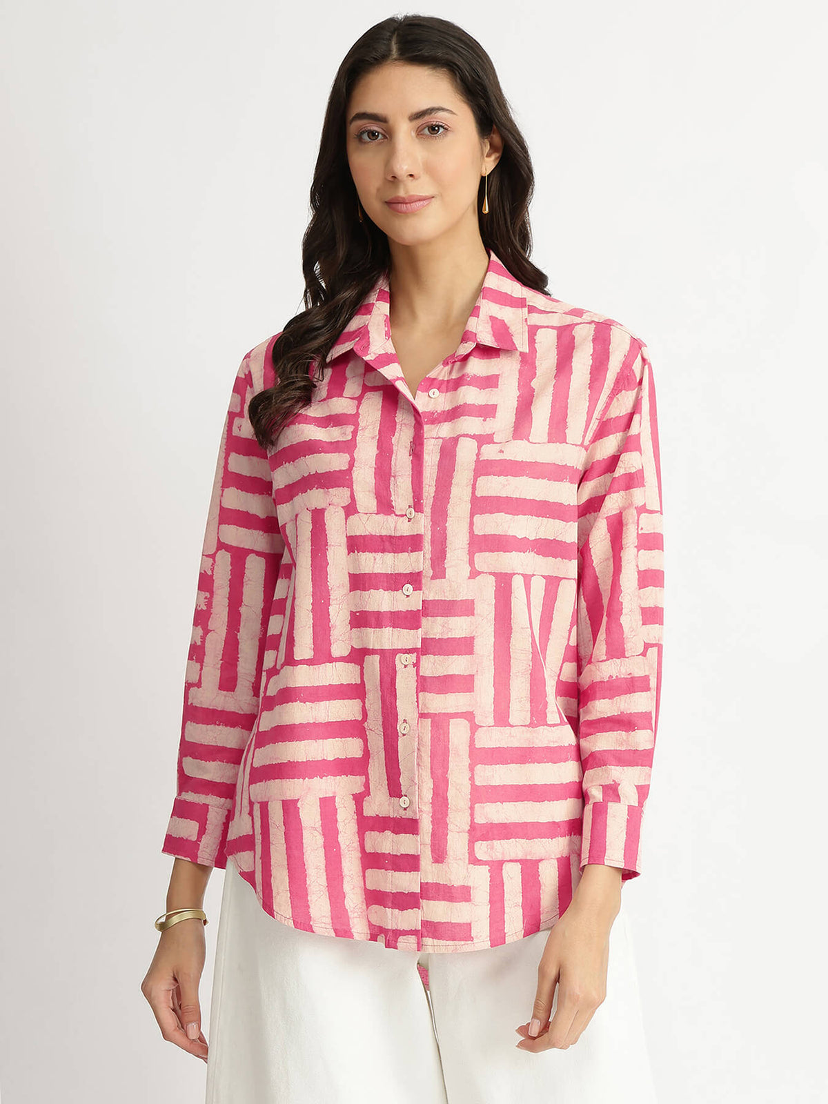 Cotton Dabu Stripe Play Shirt - Pink