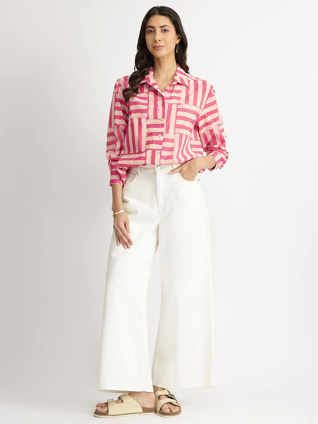 Cotton Dabu Stripe Play Shirt - Pink