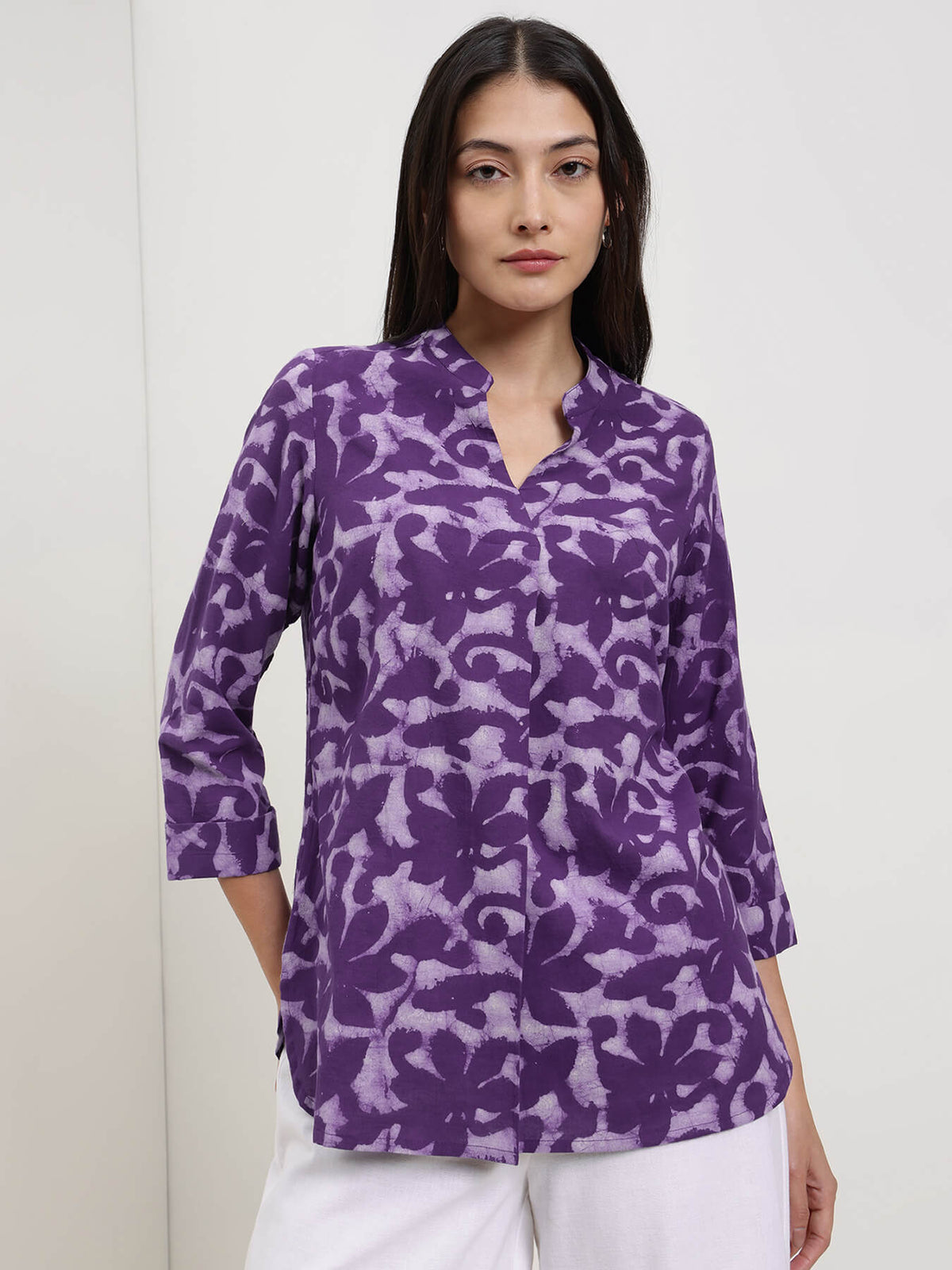 Cotton Dabu Floral Top - Purple