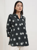Cotton Dabu Polka Top - Black