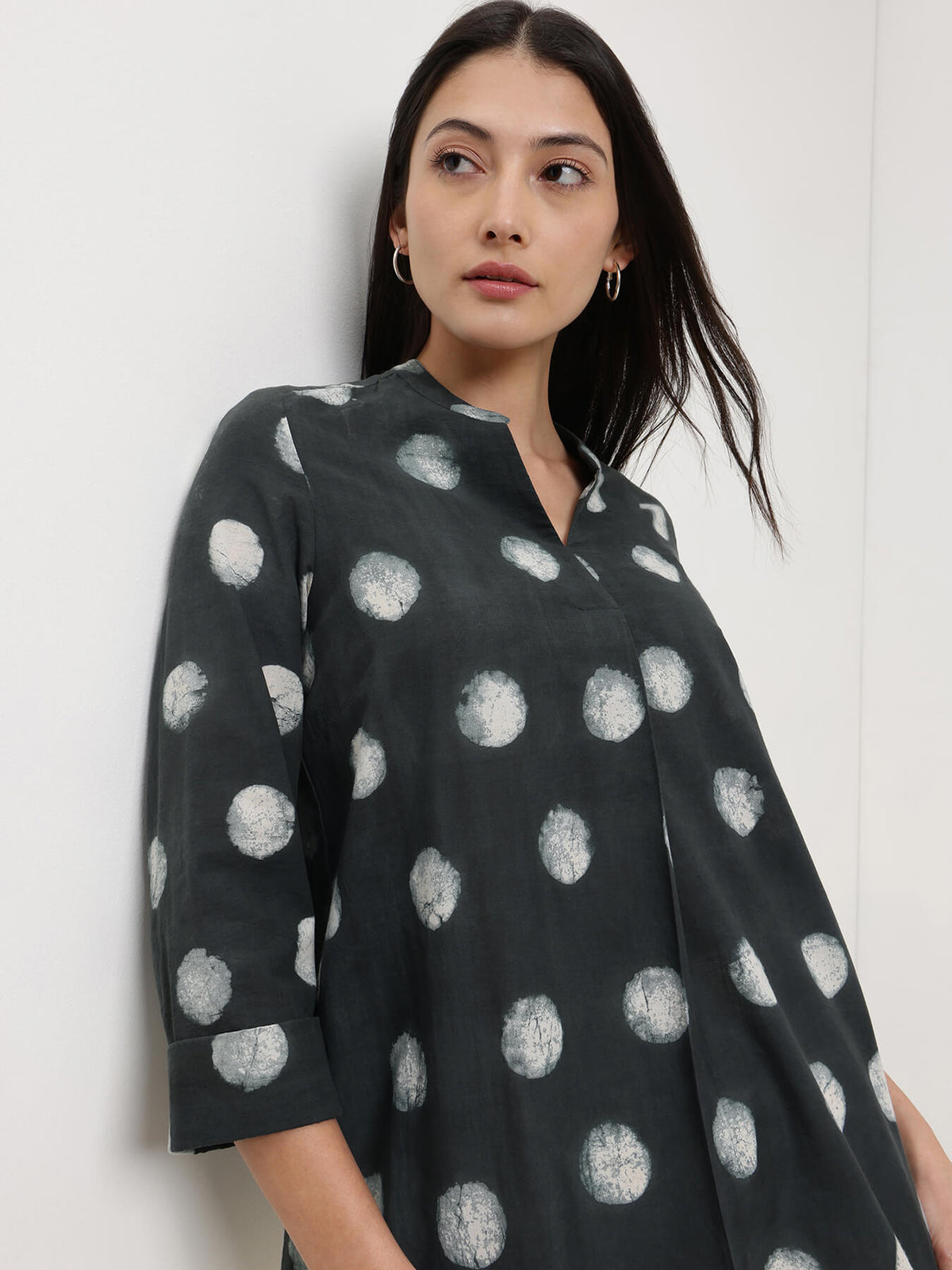 Cotton Dabu Polka Top - Black