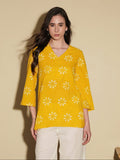 Cotton Dabu Floral Top - Yellow
