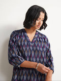 Cotton Ikat V-neck Top - Navy Blue