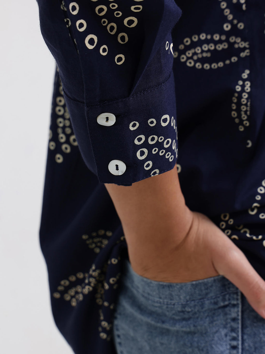 Cotton Bandhani Floral Shirt - Navy Blue