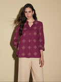 Cotton Floral Regular Top - Magenta