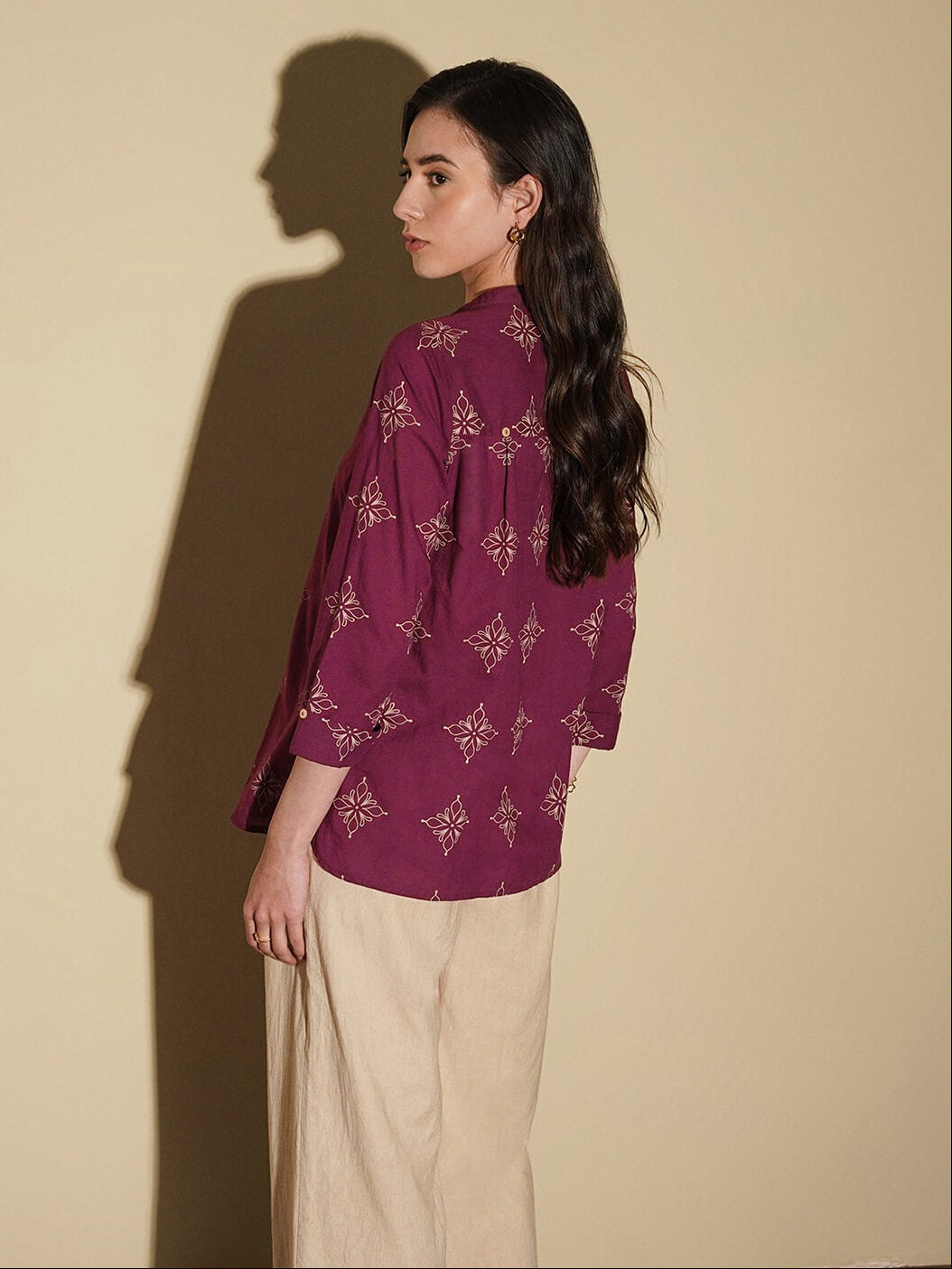 Cotton Floral Regular Top - Magenta