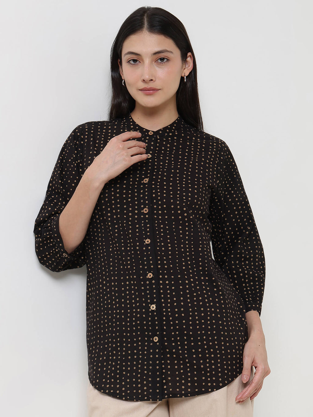 Cotton Polka Top - Black