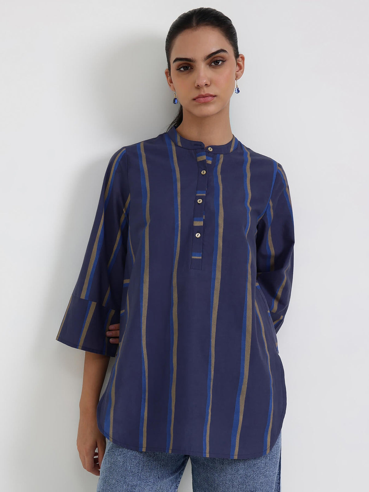 Cotton Striped Regular Top - Blue