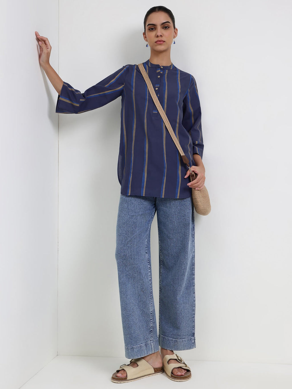 Cotton Striped Regular Top - Blue