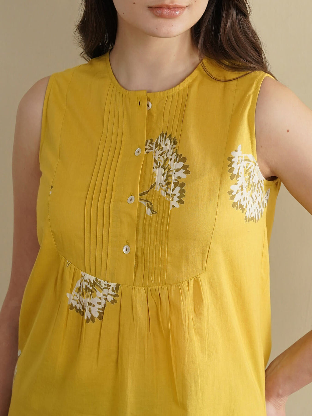Cotton Floral Regular Top - Yellow