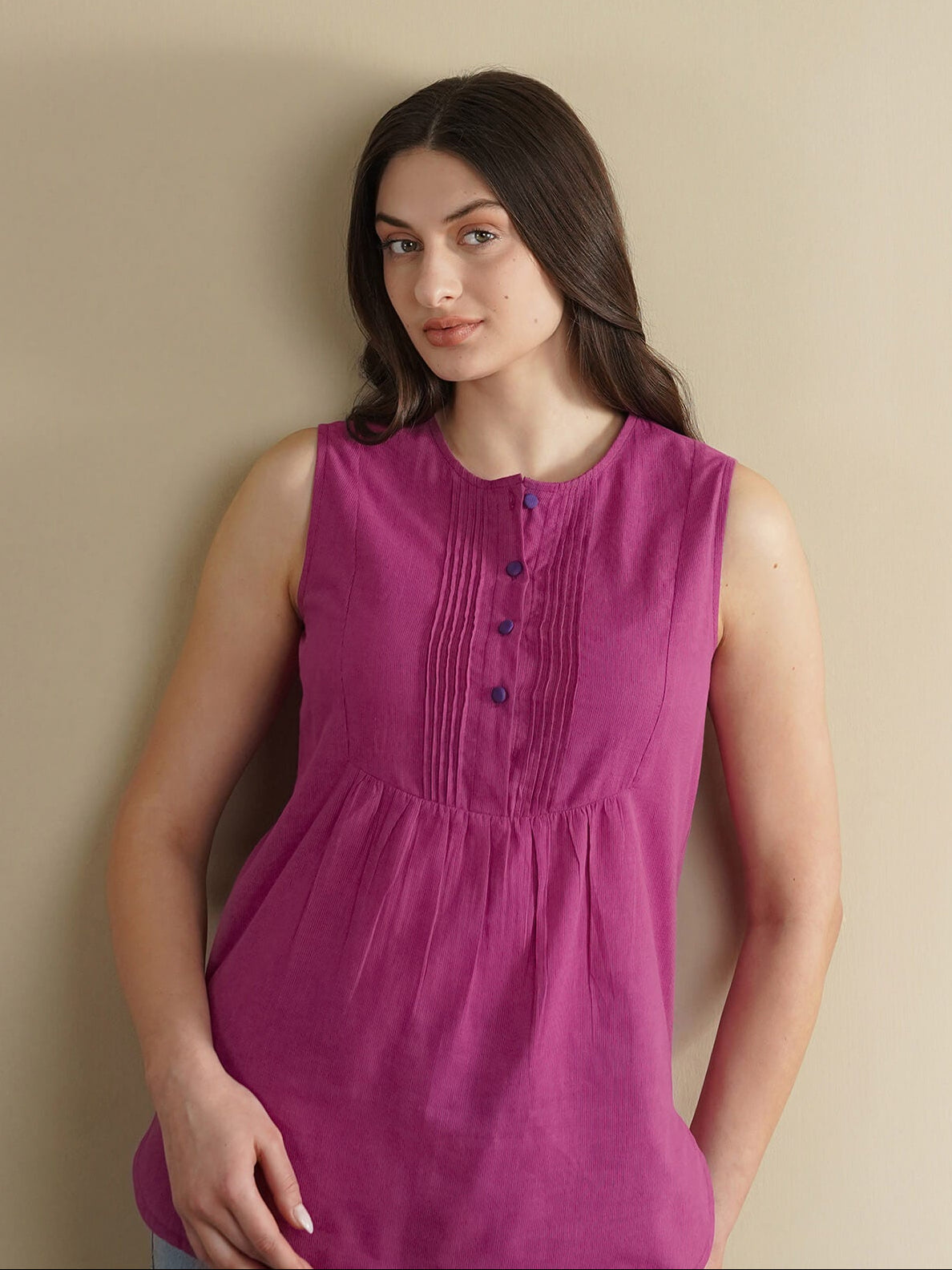 Cotton Solid Regular Top - Pink