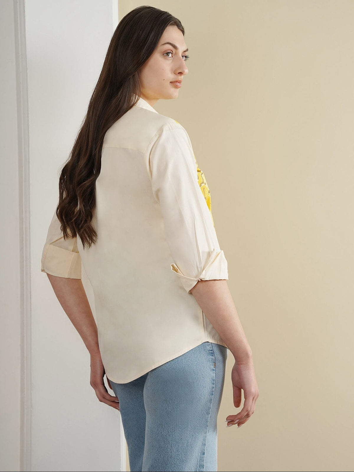Cotton Placement Floral Shirt - Off White