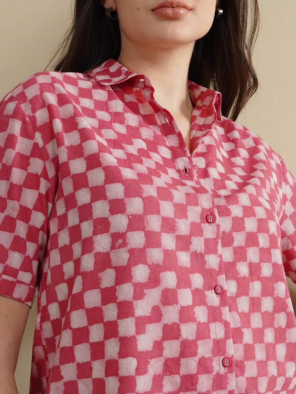 Cotton Dabu Checked Shirt - Pink