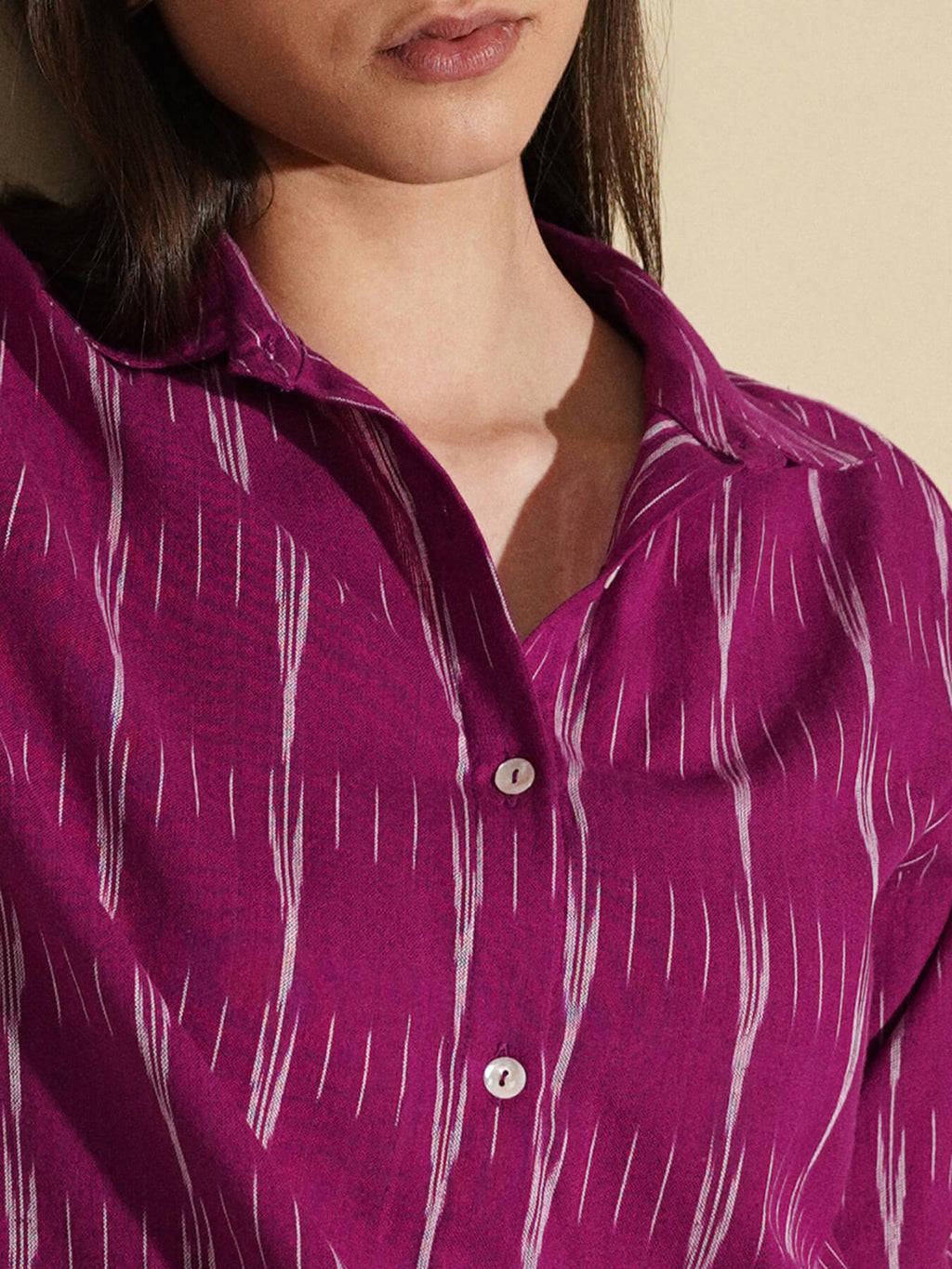 Cotton Woven Ikat Shirt - Magenta